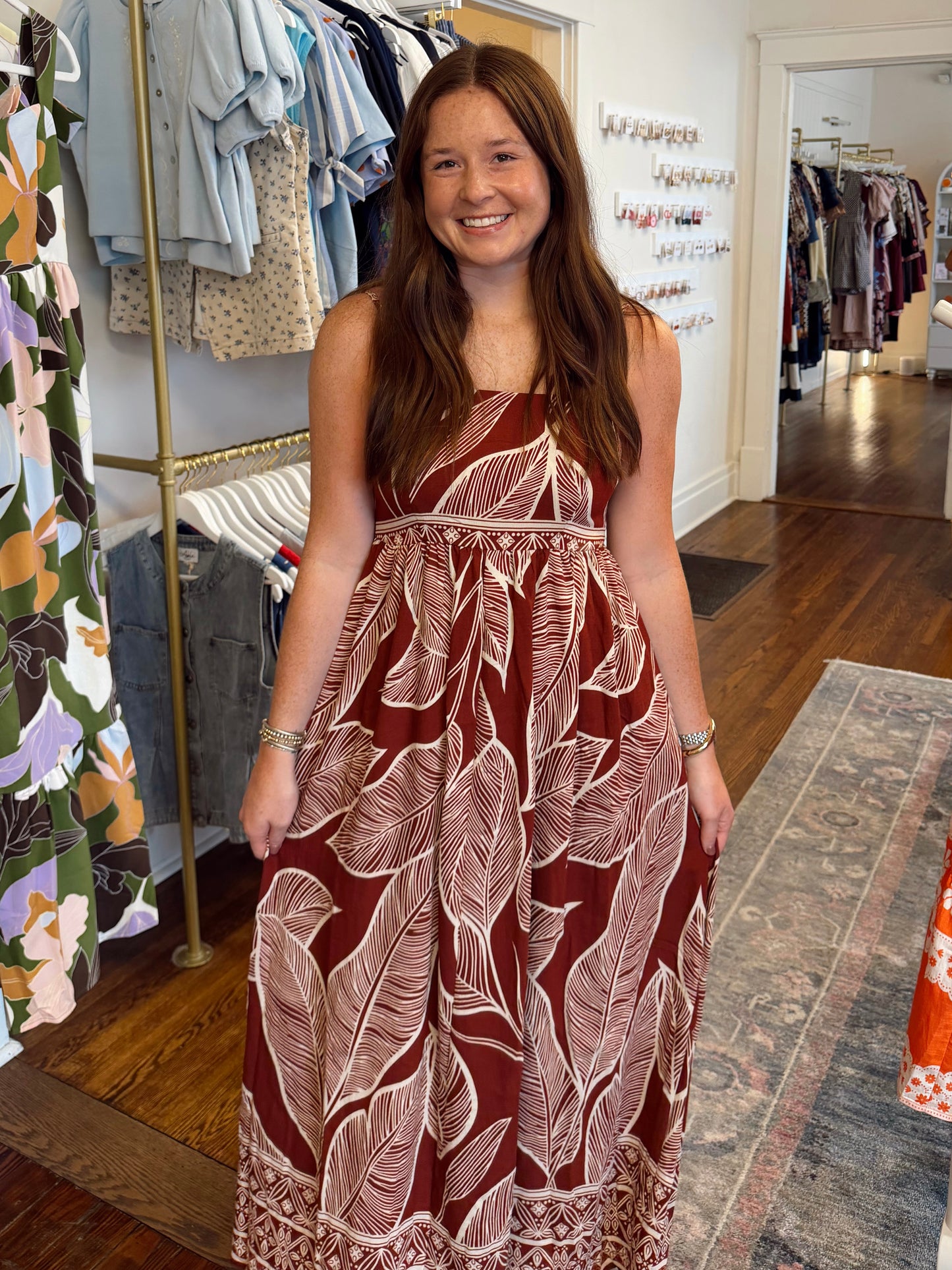Rust Leaf Code Maxi Dress