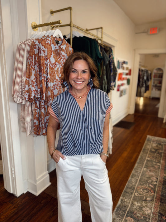Mindi Navy Stripe Top