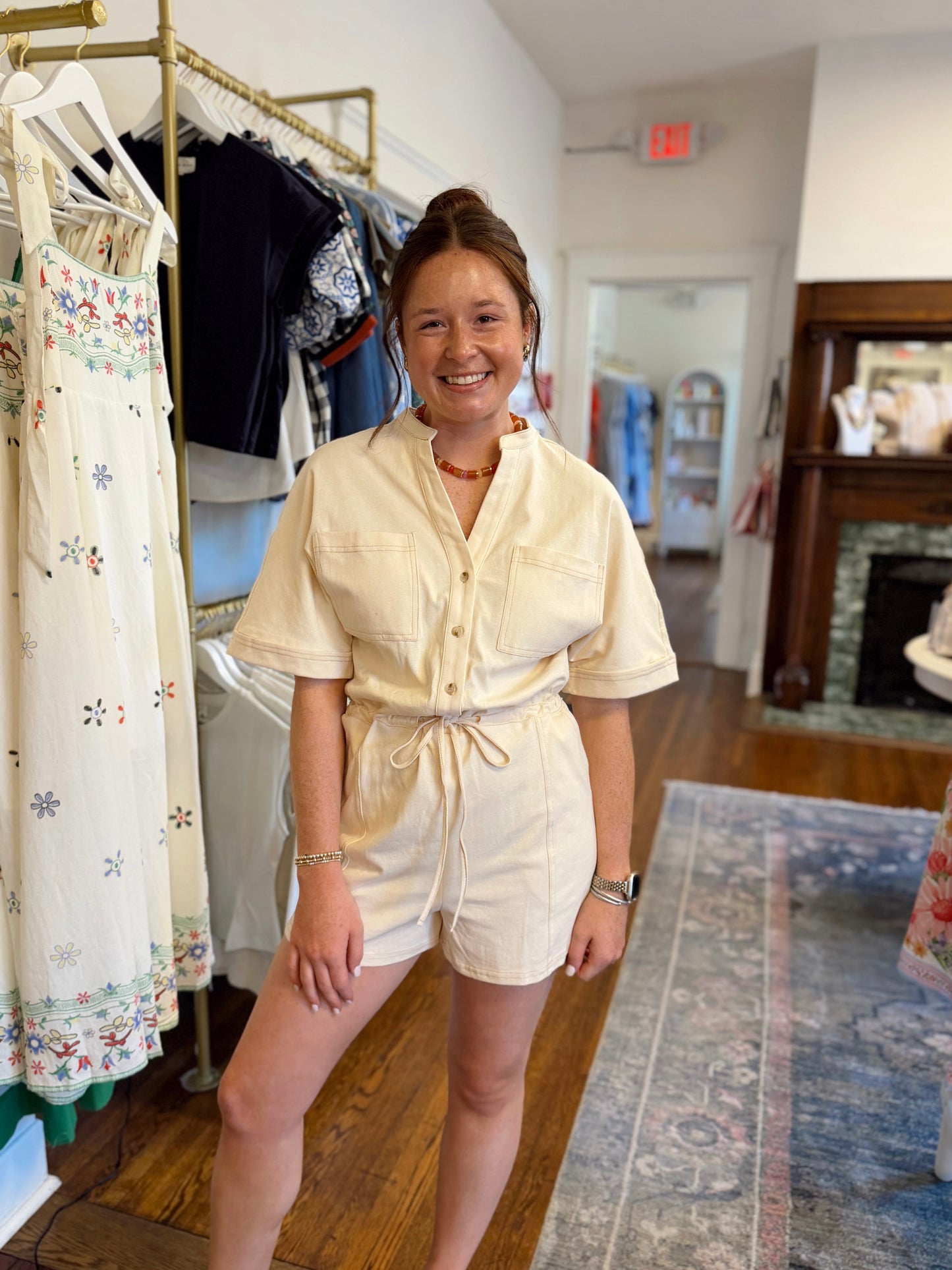 Harriet Cream Short Sleeve Romper