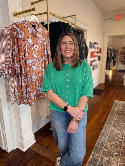 Ellison Short Sleeve Cardigan - Spring Green