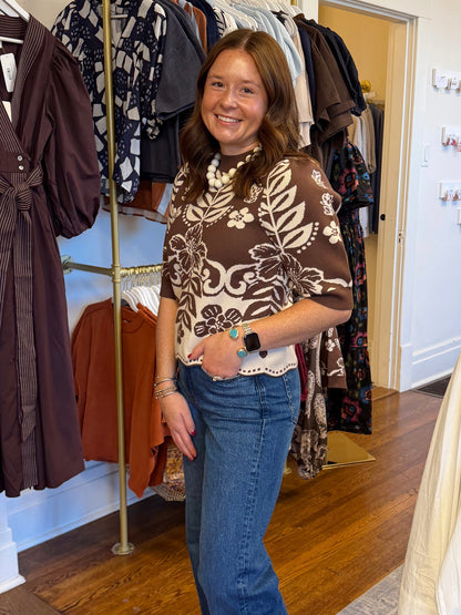 Jennifer Short Sleeve Brown Sweater