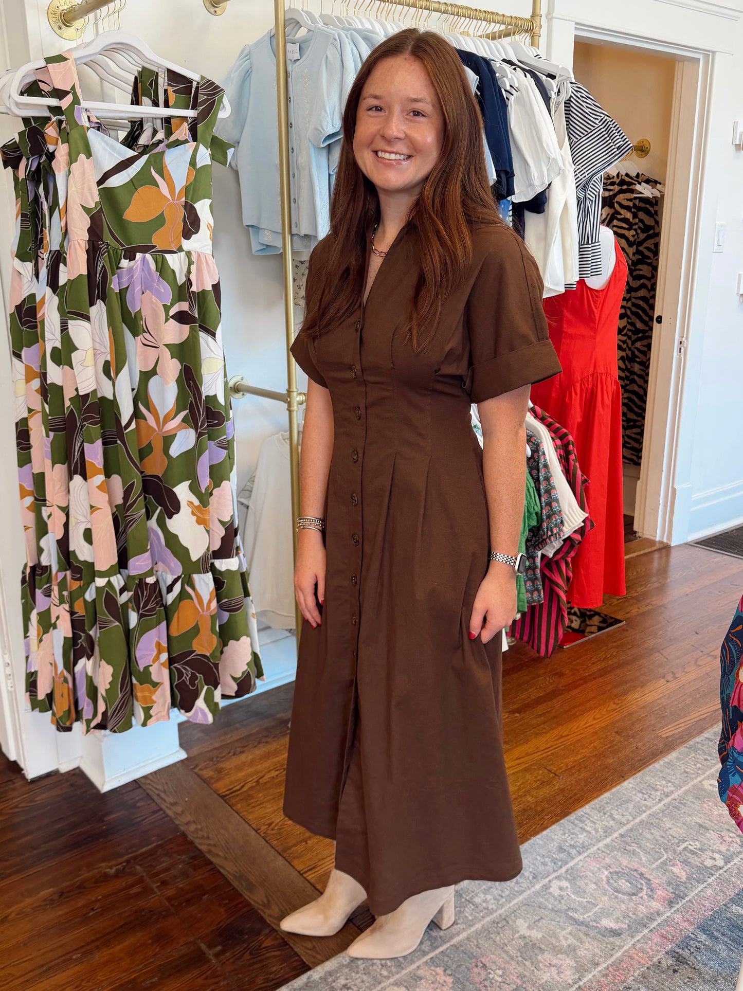 Derby Brown Pintuck Maxi Dress