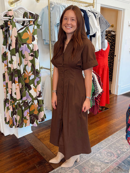 Derby Brown Pintuck Maxi Dress