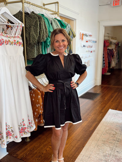 Adeline Black Belted Dress