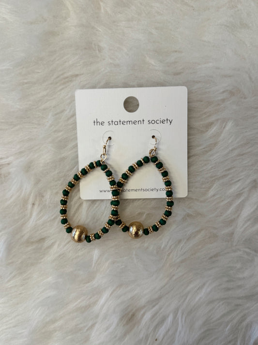 Green Beaded Teardrop Earrings