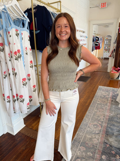 All Over Smocking Sage Top