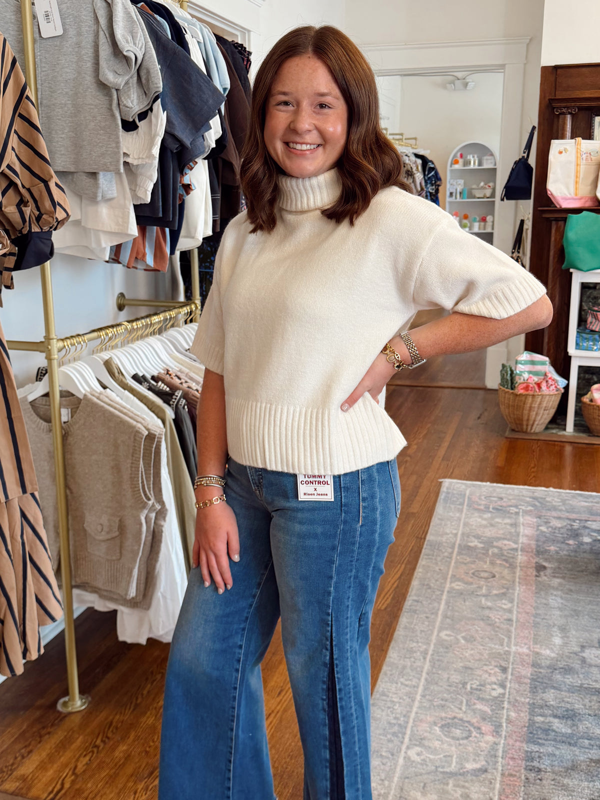 Jocelynn Short Sleeve Turtleneck Sweater - White
