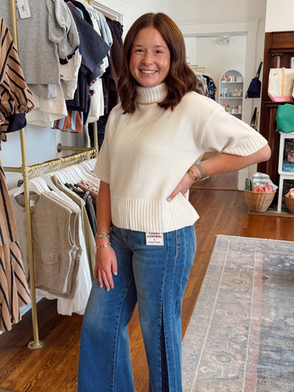 Jocelynn Short Sleeve Turtleneck Sweater - White
