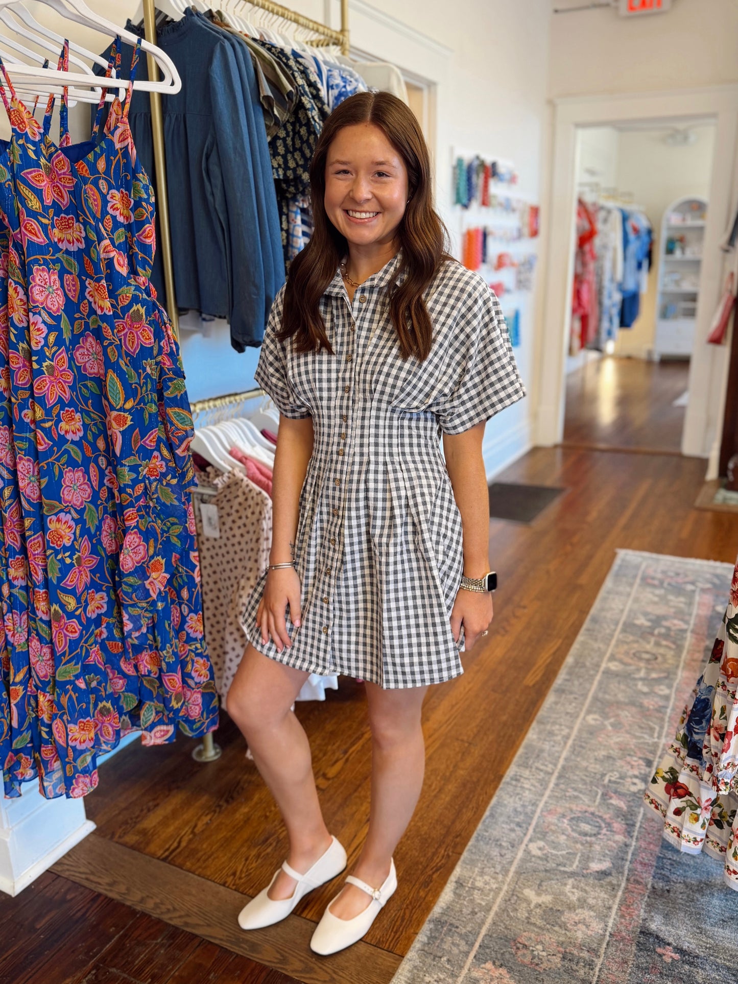 Harper Blue Gingham Shirt Dress