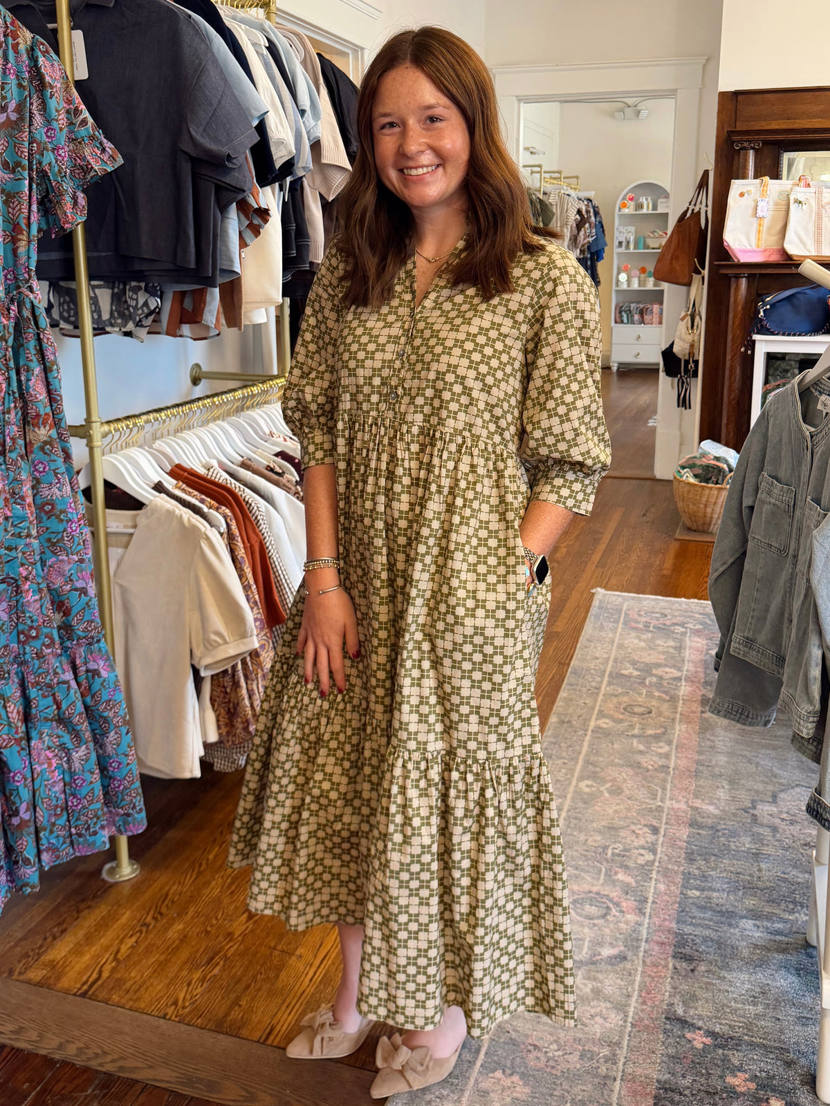 Heidi Geomtric Pattern Maxi - Olive