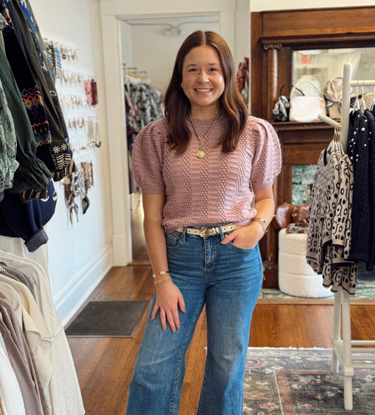 Mindie Mauve Short Sleeve Sweater