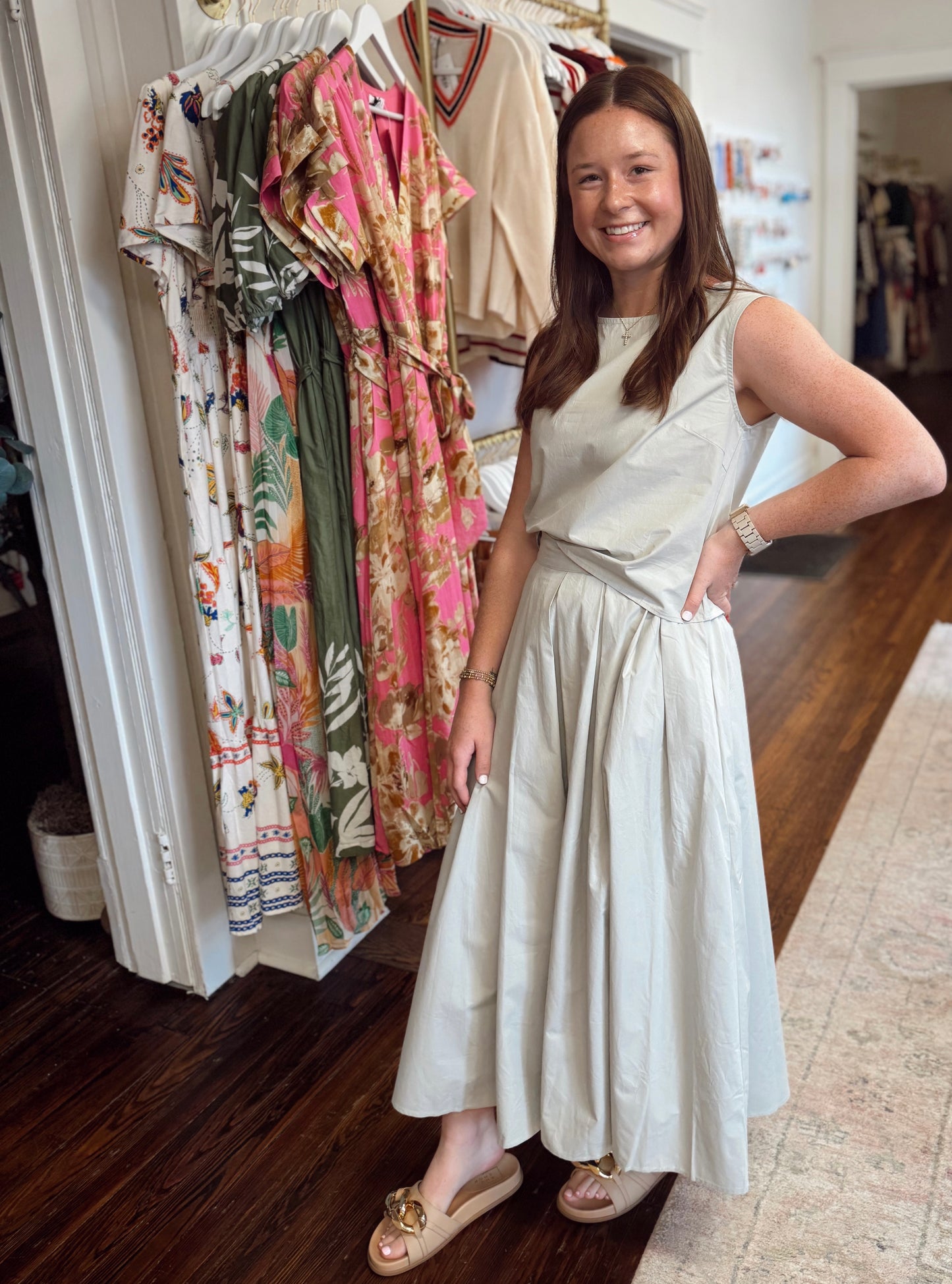 Dusty Mint Pleated Skirt Set