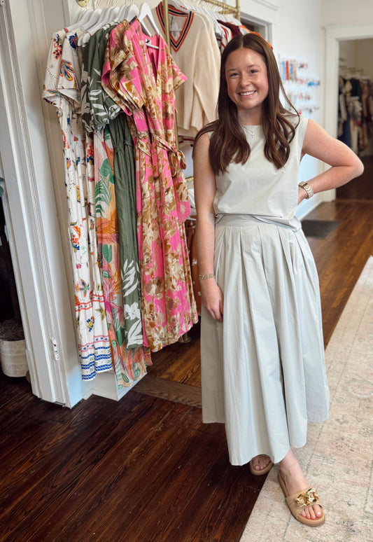 Dusty Mint Pleated Skirt Set