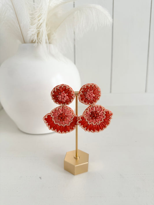 Coral Flower Drop Earrings