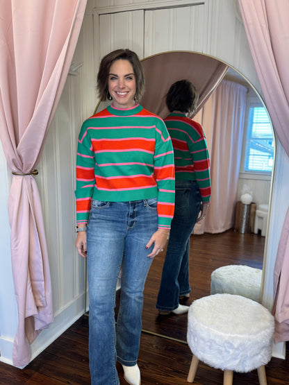 Chelsea Green Striped Sweater