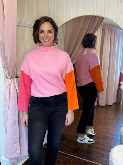 Light Pink Color Block Sweater