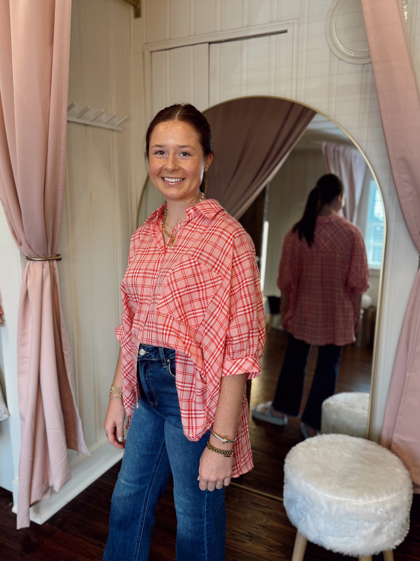 Pink Plaid Button Down