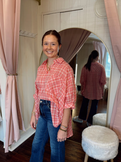 Pink Plaid Button Down