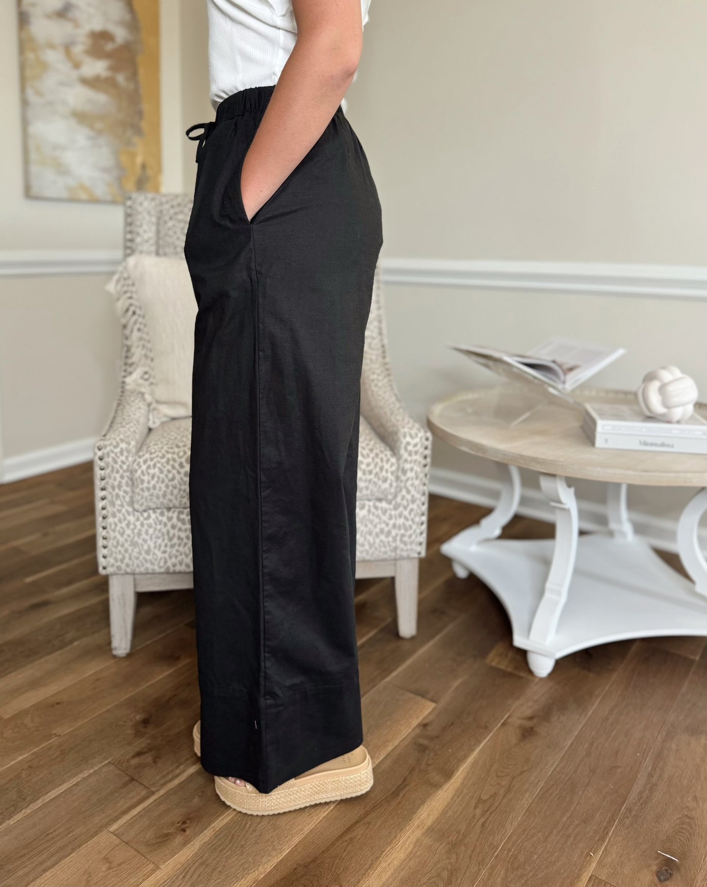 Black Linen Wide Leg Pants