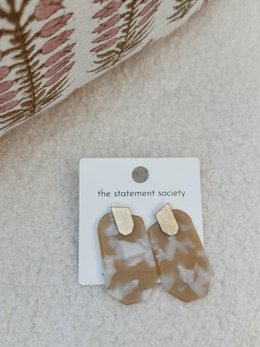 Gold and White Acrylic Earrings