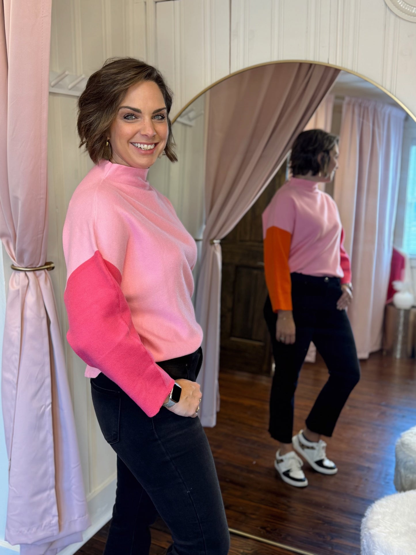 Light Pink Color Block Sweater