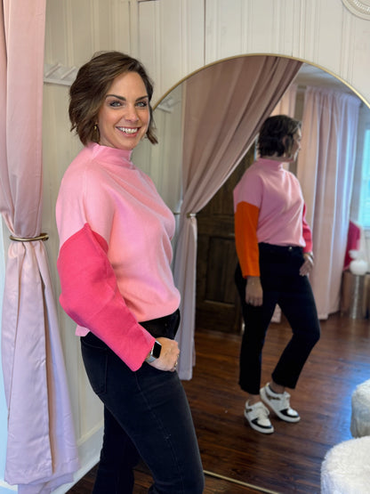 Light Pink Color Block Sweater