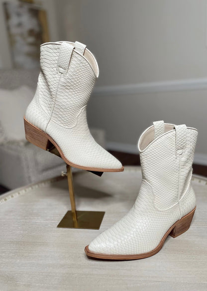 Ivory Snakeskin Cowgirl Booties