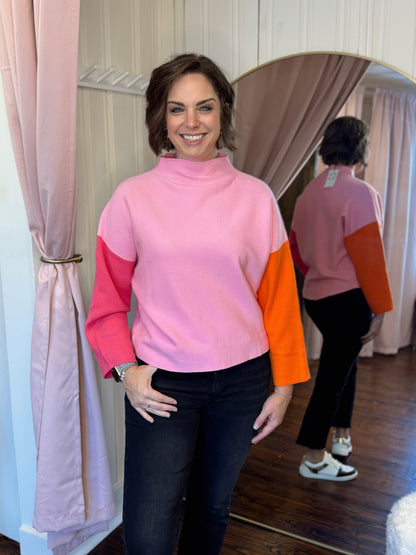 Light Pink Color Block Sweater