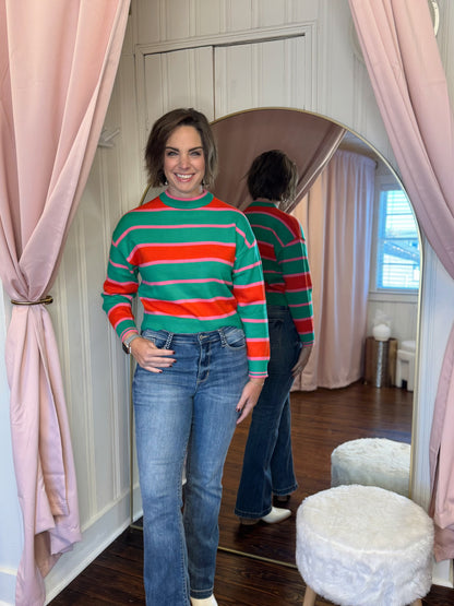 Chelsea Green Striped Sweater