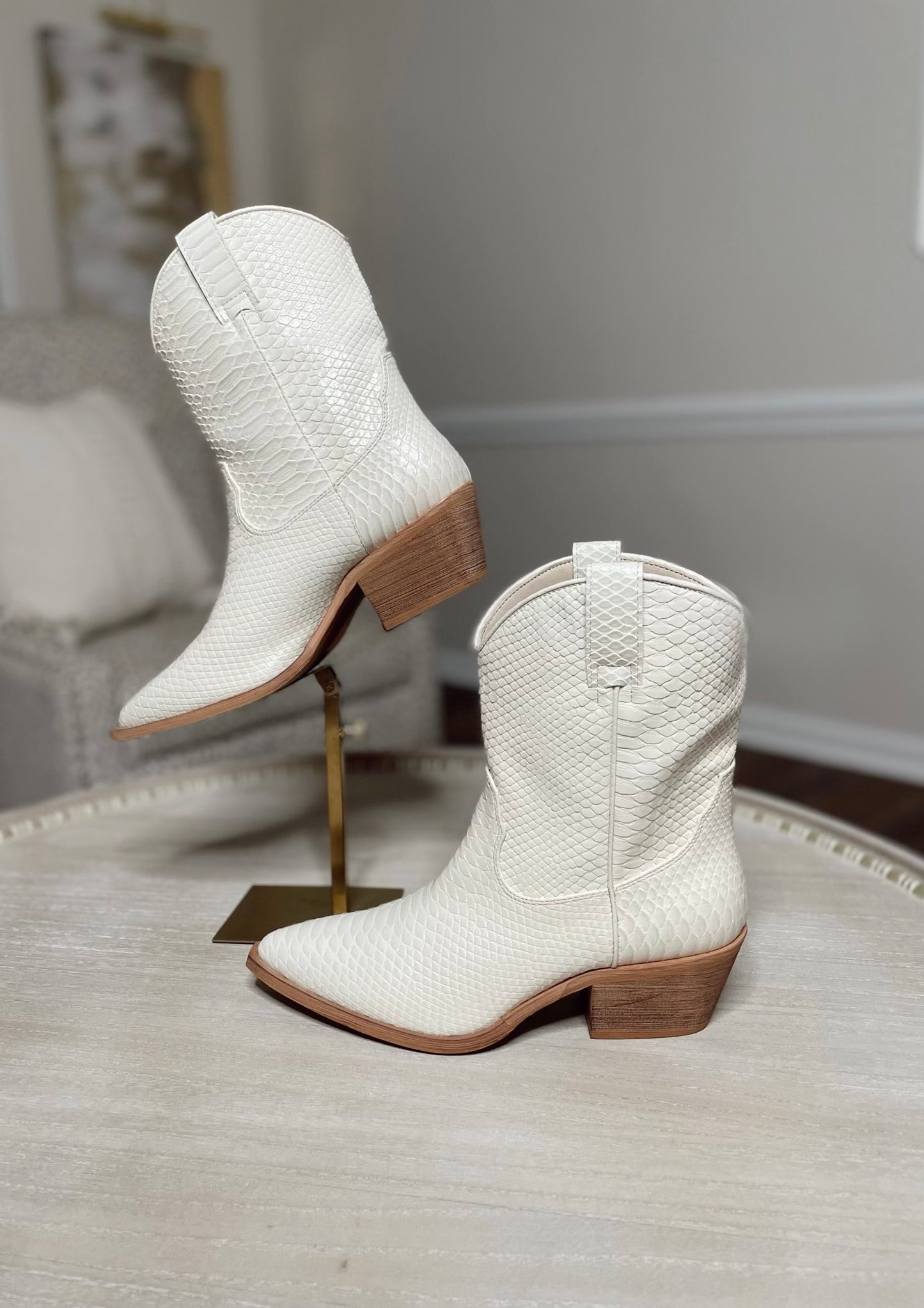 Ivory Snakeskin Cowgirl Booties