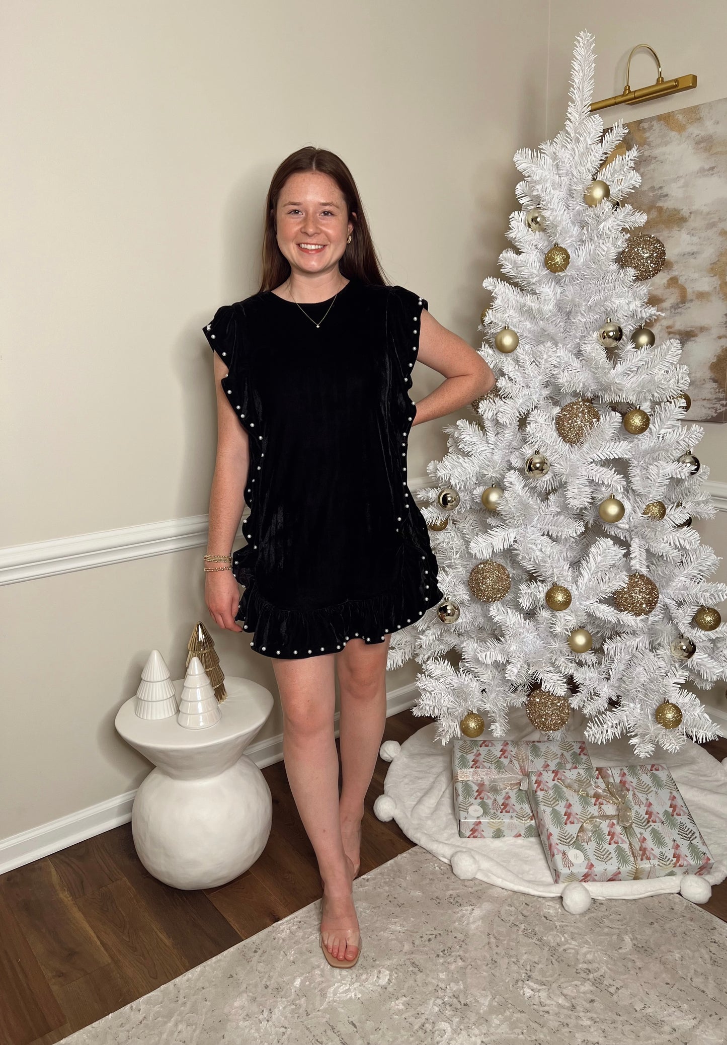 The Holiday Velvet Ruffle Dress