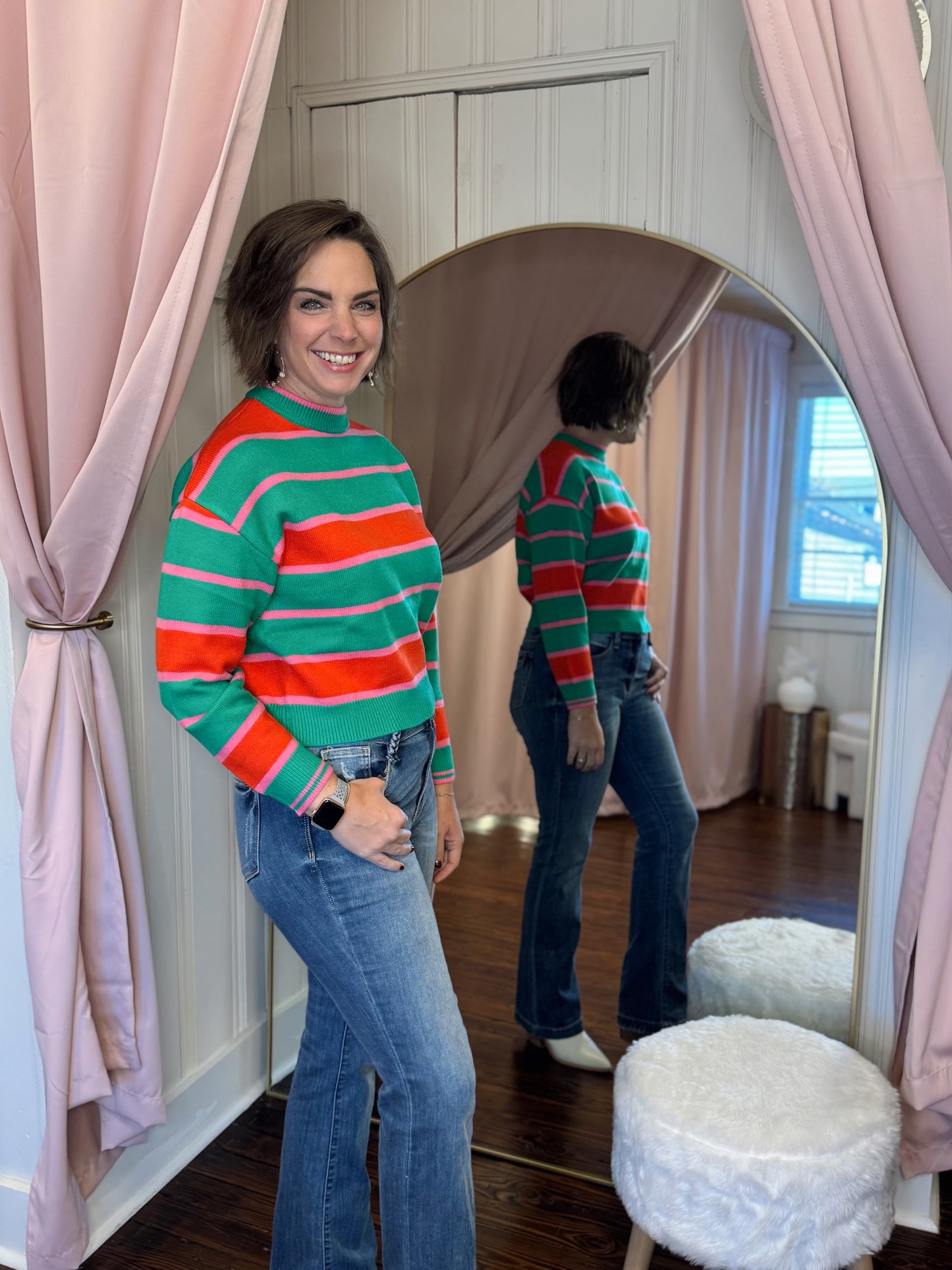 Chelsea Green Striped Sweater