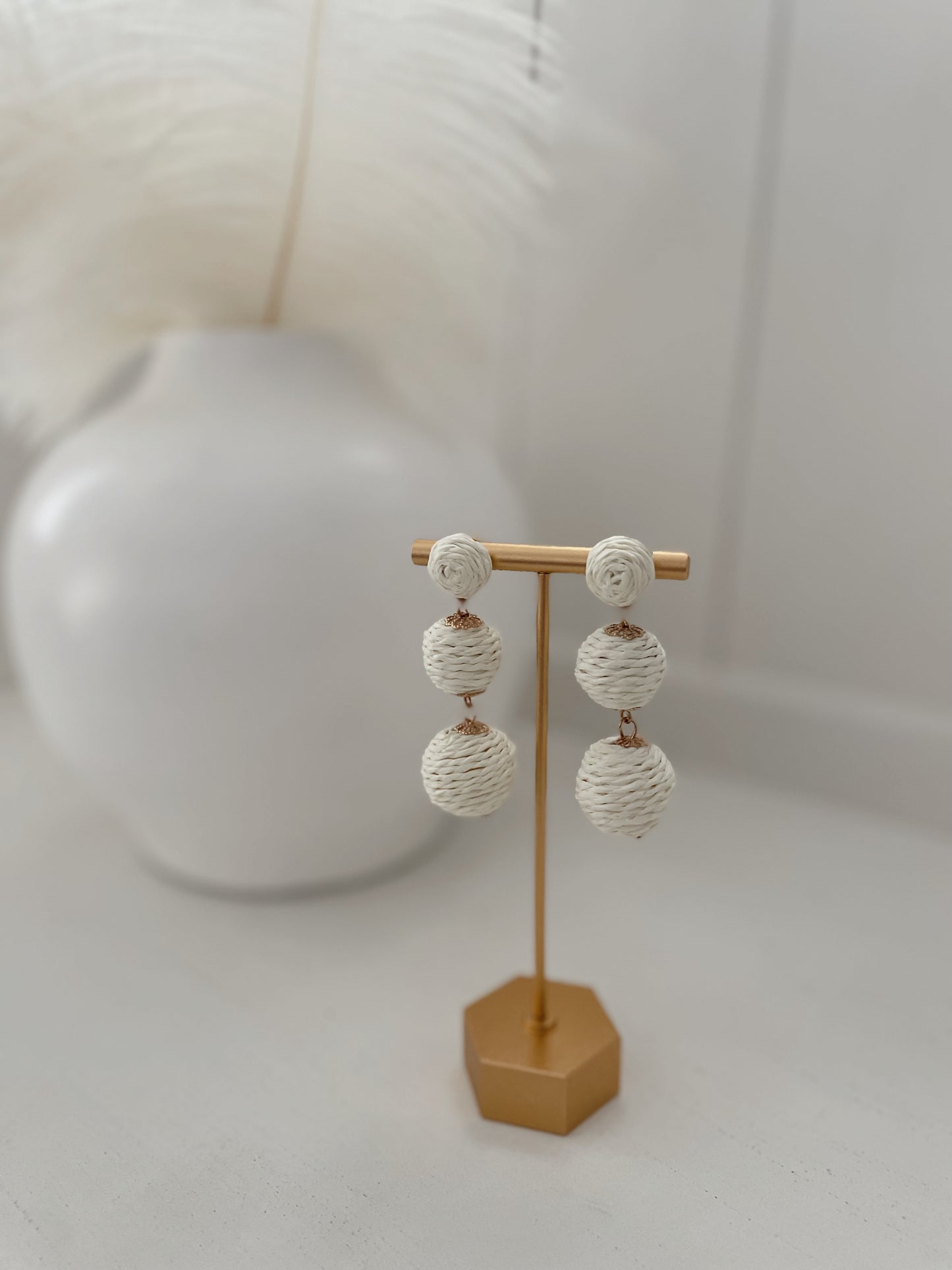 Cream Raffia Drop Earrings