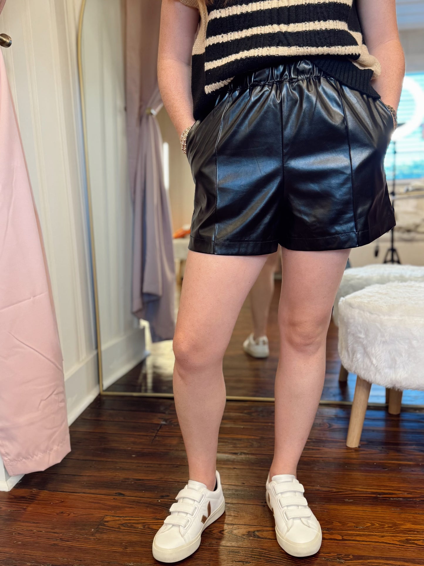 Black Vegan Leather Shorts