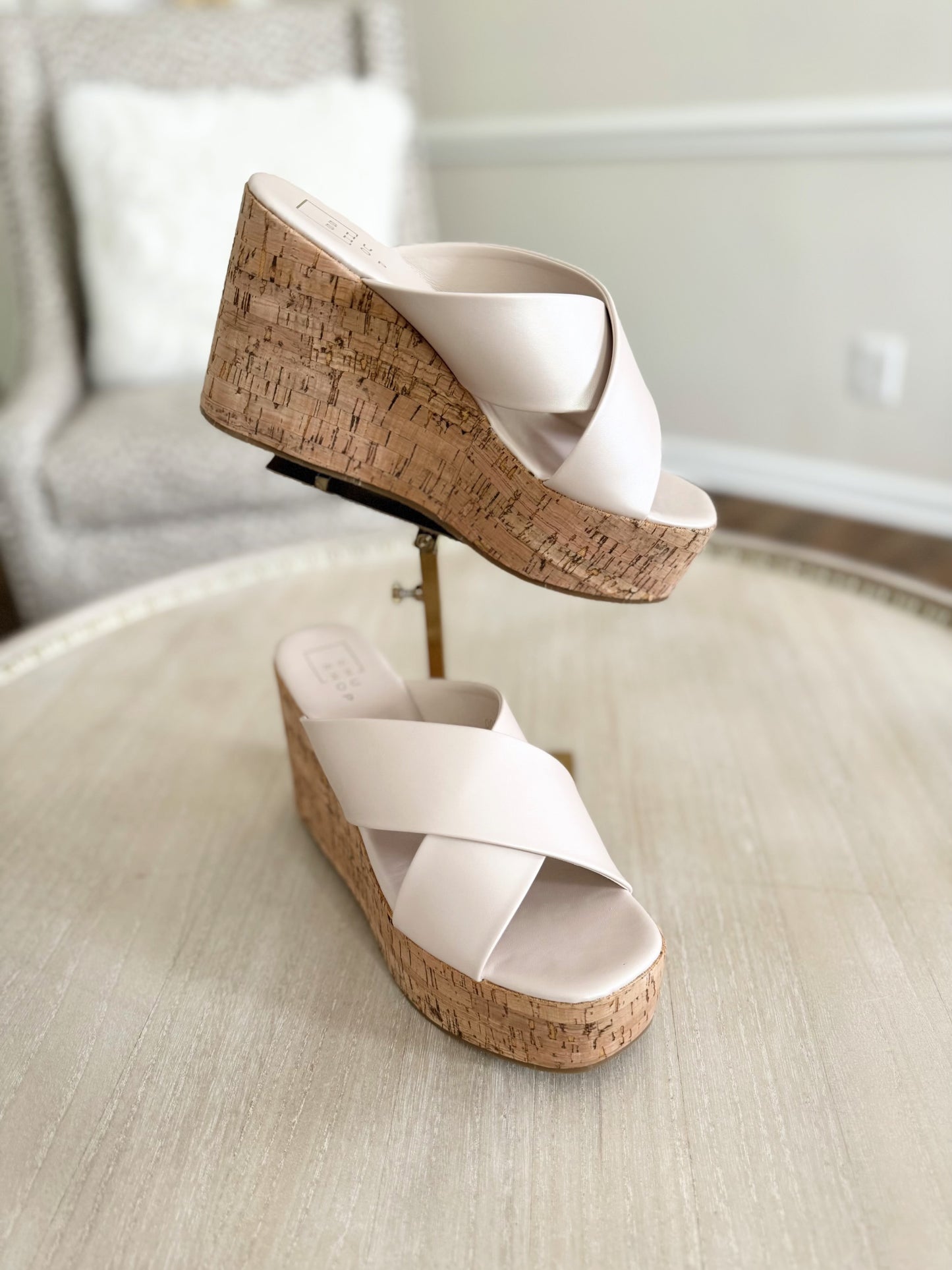 Metallic Beige Wedge Sandal