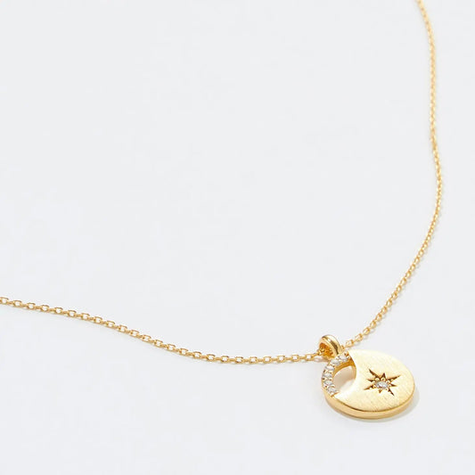 Gold Starburst Round Pendent Necklace